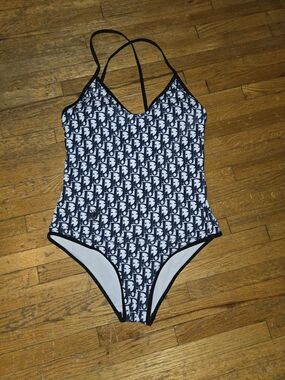 One-Piece Swimsuit with Monogram Print - Black & White